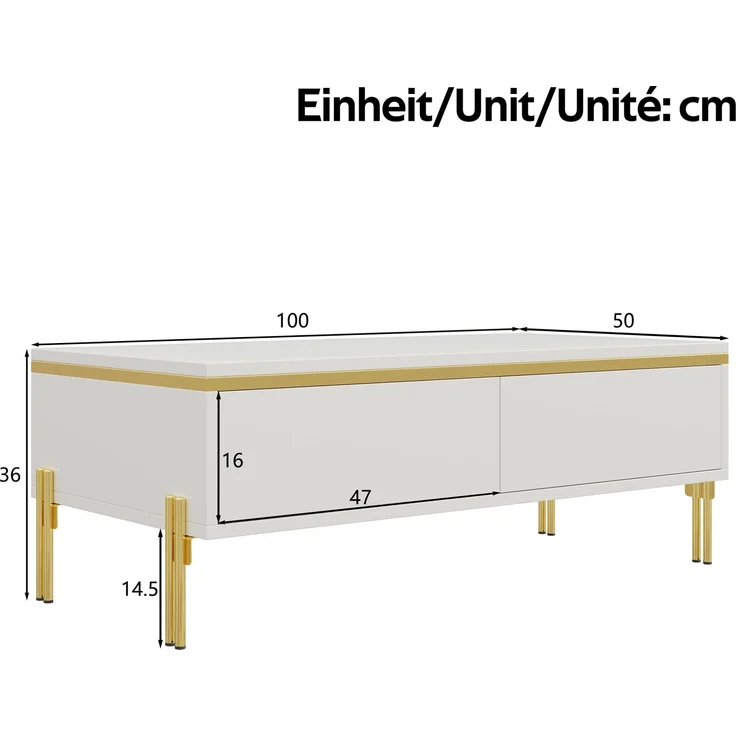 JARDJ Modernes Luxus-TV-Schrank- und Couchtisch-Set , Hochglänzende Oberfläche in Unifarbe , Goldene Kanten , Großzügiger Stauraum – Bild 4