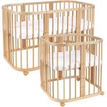 Waldin Babybett aus Holz 7in1 mit Matratze, mitwachsendes Kinder-Bett, belüftet, Boden 5-fach verstellbar, All-Inclusive-Set Holz natur, Ohne Stoffset