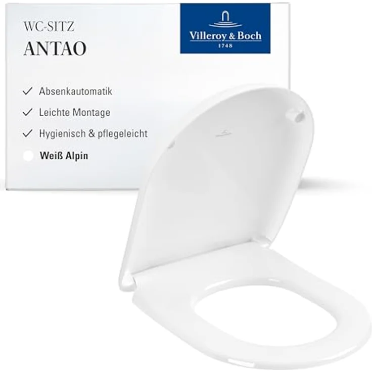 Villeroy & Boch Antao WC-Sitz - Toilettendeckel mit Absenkautomatik - Abnehmbarer, bruchsicherer Toilettensitz aus Duroplast - Original Ersatzteil - Klodeckel in D-Form - Weiß Alpin, glänzend – Bild 2