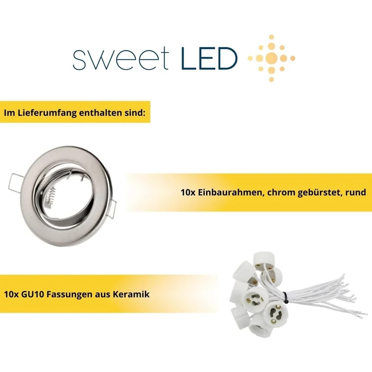 Sweet LED Deckenspot 10er Set GU10 Einbaustrahler rund & schwenkbar 230V chrom-gebürstet, ohne Leuchtmittel, Einbauspots, Deckenlampe – Bild 7