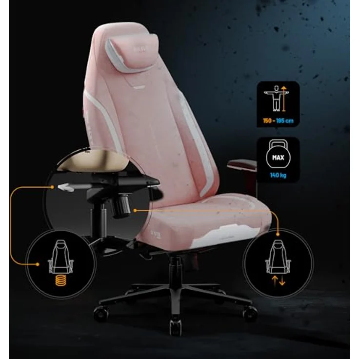 Diablo Ergonomischer Gaming Stuhl Stoff X.Eye Prime Pc Stuhl mit Magnet-Kopfstütze Gaming Sessel Kühlfunktion Gaming Stuhl Ergonomisch Strapazierfähiger Stoff Gaming Chair 140 kg Akira Pink – Bild 12