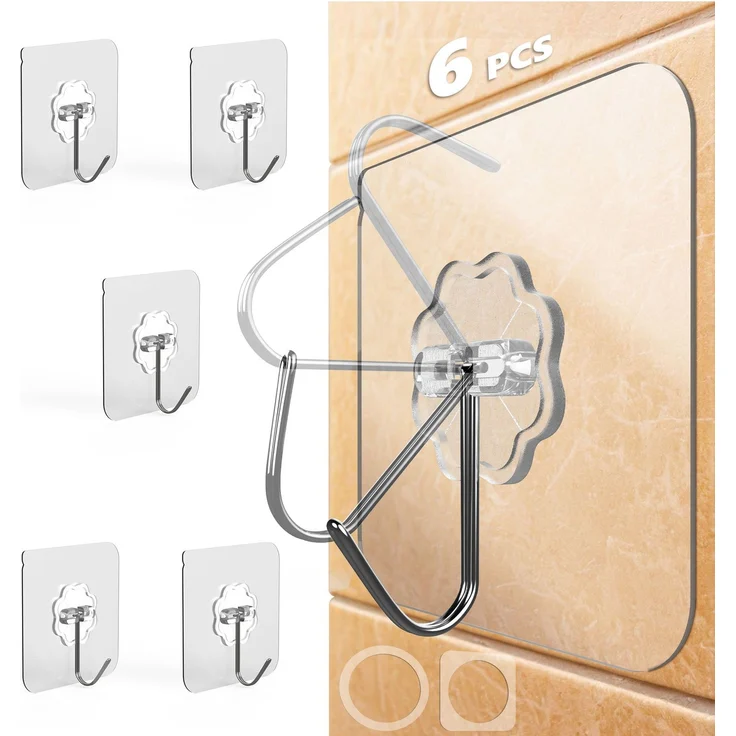Lindenstein Transparente Outdoor-Klebehaken 6er-Set – 180° drehbar, für Wand und Decke – Bild 1