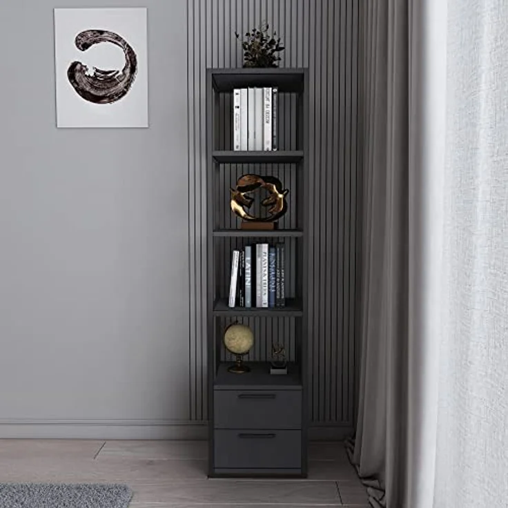 WELL HOME MOBILIARIO & DECORACIÓN Bücherregal, 100 % Melaminbeschichtung, Schwarz / Anthrazit – Bild 3