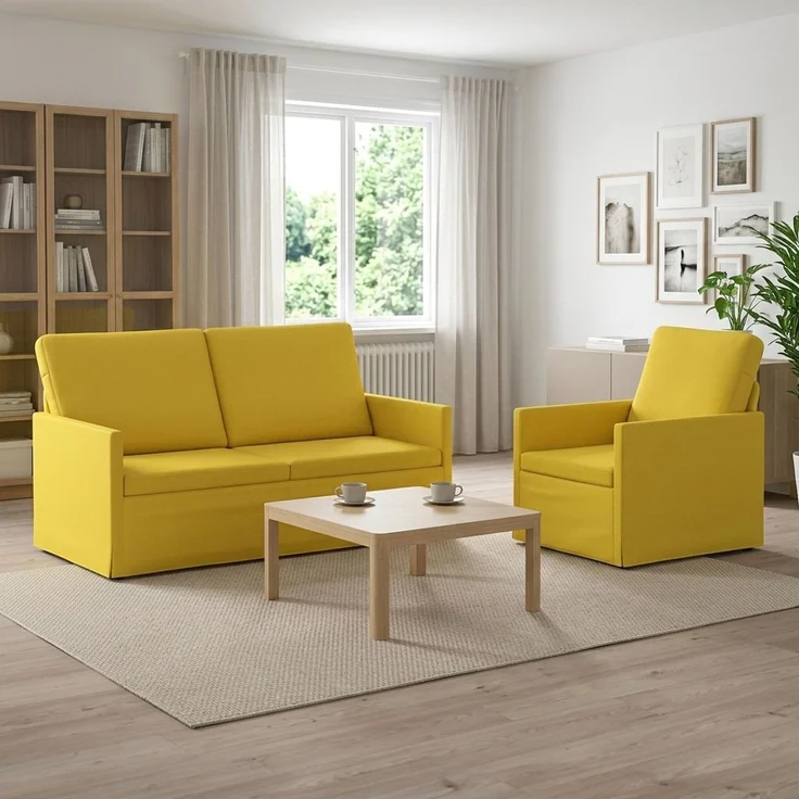 vidaXL Sofa-Set 2 stk. Helles Gelb Stoff 3433157 – Bild 1