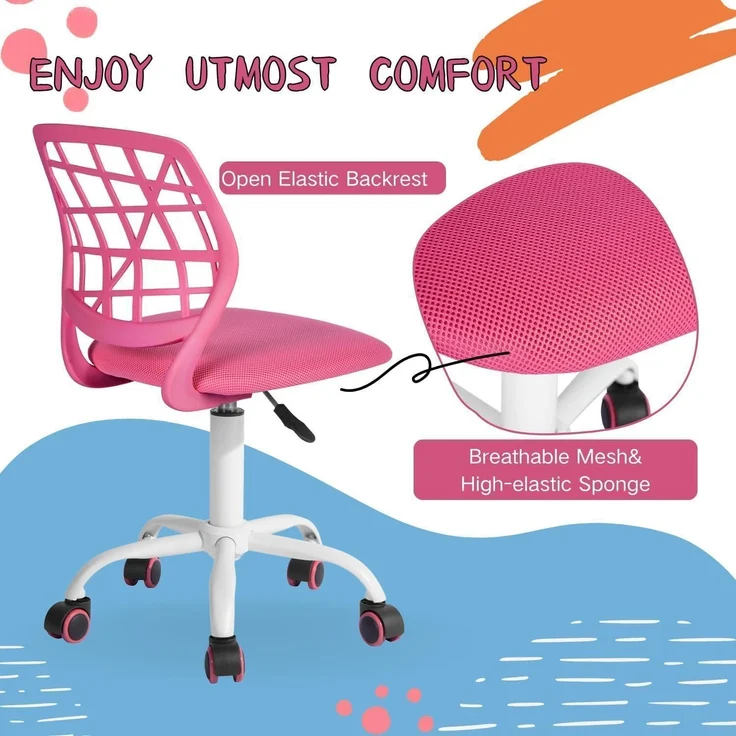 Höhenverstellbarer Bürostuhl Stoffsitz Ergonomisch Rosa – Bild 7