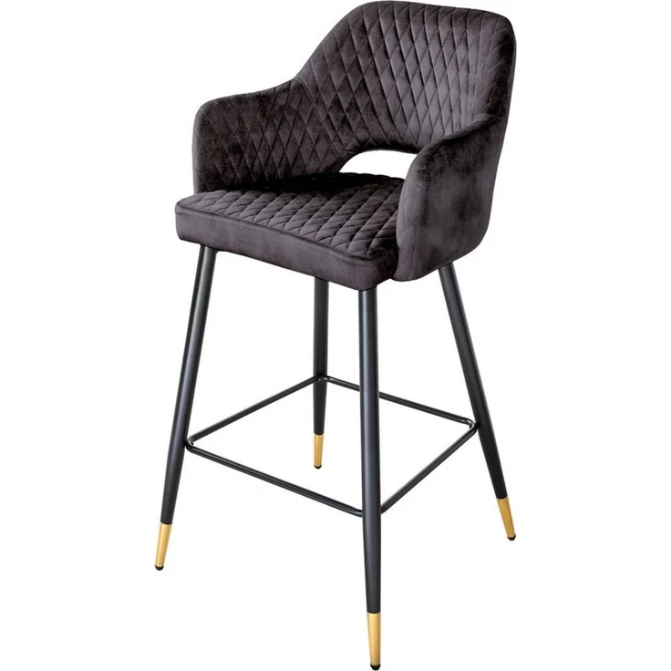 riess-ambiente Barhocker PARIS grau / schwarz-gold (Einzelartikel, 1 St), Samt · mit Armlehne · Metall · Esszimmer · Retro – Bild 1