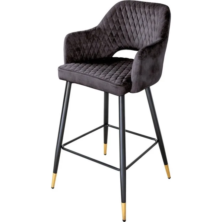 riess-ambiente Barhocker PARIS grau / schwarz-gold (Einzelartikel, 1 St), Samt · mit Armlehne · Metall · Esszimmer · Retro