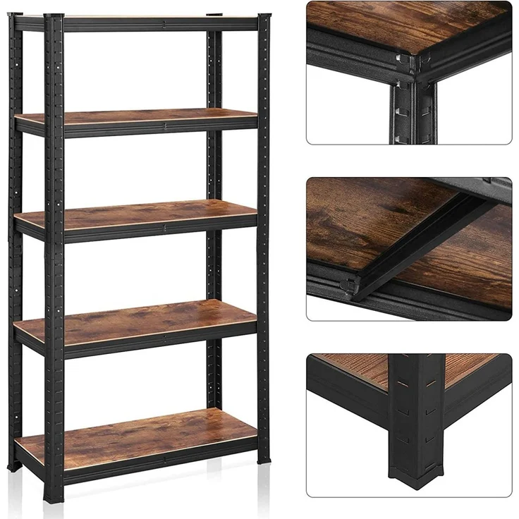Songmics Standregal, 2er Set, Bücherregal, Lagerregal, 5 Ablagen, Küchenregal, Regal, 30 x 75 x 150 cm, bis 650 kg belastbar, verstellbare Ablagen, Industrie-Design, vintagebraun-schwarz GLR030B02 – Bild 3