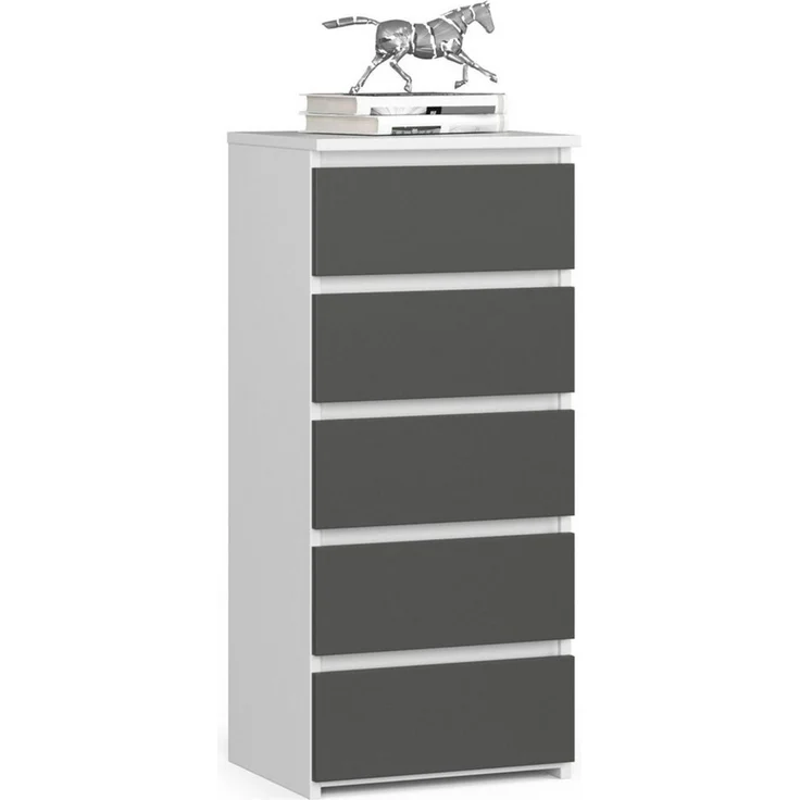 Home Collective Kommode 40 cm breit Holz Highboard Sideboard für Flur Schlafzimmer Wohnzimmer (Mehrzweckschrank Schrank schmal Kommode Schlafzimmer mit Schubladen), Kinderzimmer Organizer, 92 cm hoch mit 5 Schubladen weiß-grau – Bild 5