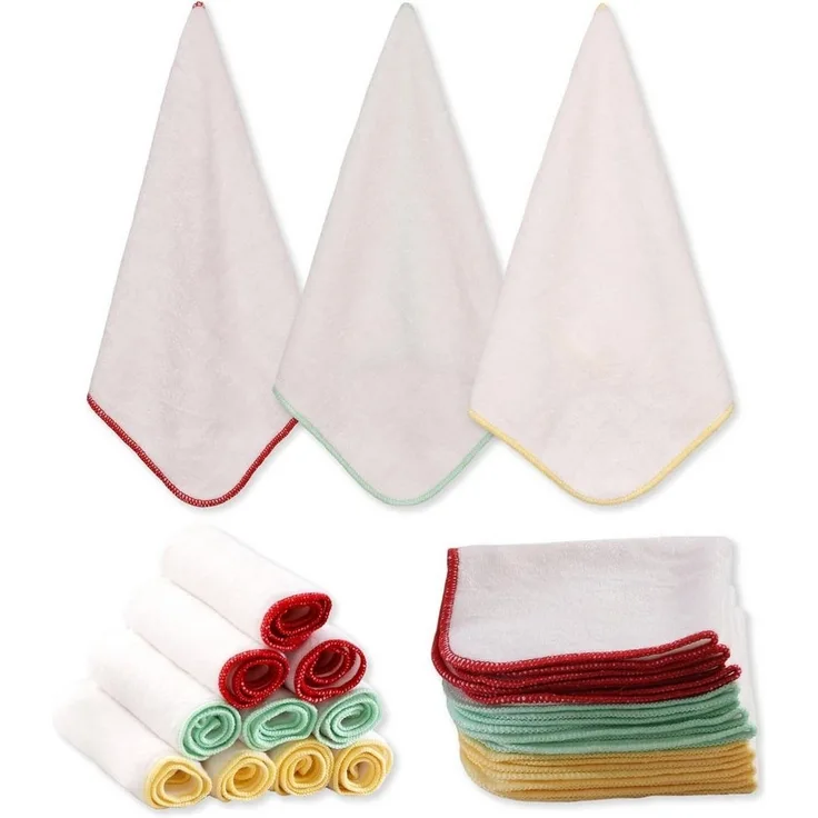 Montegoni Waschlappen Flanell Baby Waschlappen, (12 Stück weiß 25x25cm), BESTE QUALITÄT - 100% Bambus