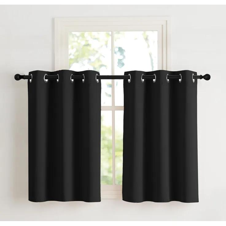 NICETOWN Modern Vorhang Schwarz Blickdicht Kurze Gardinen mit Ösen 2er Set H90 x B107 cm, Scheibengardinen Küchengardinen Thermo Vorhänge Verdunkelungsvorhang