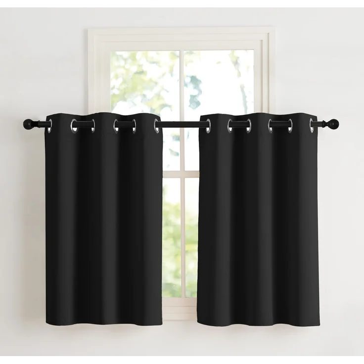 NICETOWN Modern Vorhang Schwarz Blickdicht Kurze Gardinen mit Ösen 2er Set H90 x B107 cm, Scheibengardinen Küchengardinen Thermo Vorhänge Verdunkelungsvorhang