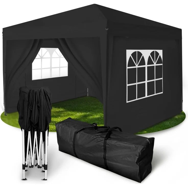Kronenburg Faltpavillon wasserdicht Dachmaß 2x2 m UV Schutz 50+ Pavillon in Schwarz mit 4 Seitenteilen – Bild 1