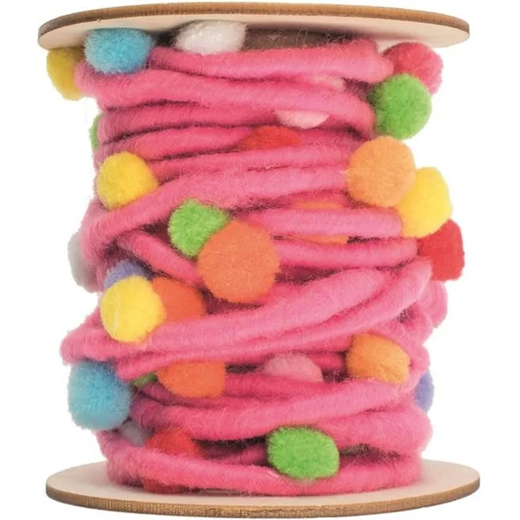 Filzkordel mit Pompons, rosa 5M/Rolle