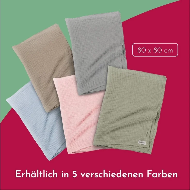 Babydecke Musselintuch für Babys 80x80cm, 100% Musselin-Baumwolle, Clinotest, waschbare Mulltücher ohne Einlaufen - saugstarke Baby Spucktücher – Bild 3