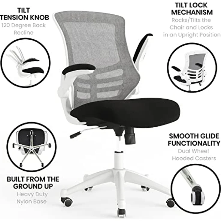 Flash Furniture Bürostuhl, Schaumstoff, Schwarzer Netzstoff, weißer Rahmen, 64. 77x62. 23x104. 78 cm – Bild 6