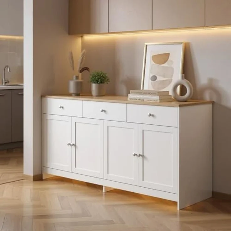 FurnitureR Weiße Küchenschränke aus MDF mit modernem, geradlinigem Design, geräumige Lagerflächen, vielseitig einsetzbar in Küche oder Esszimmer – Bild 3