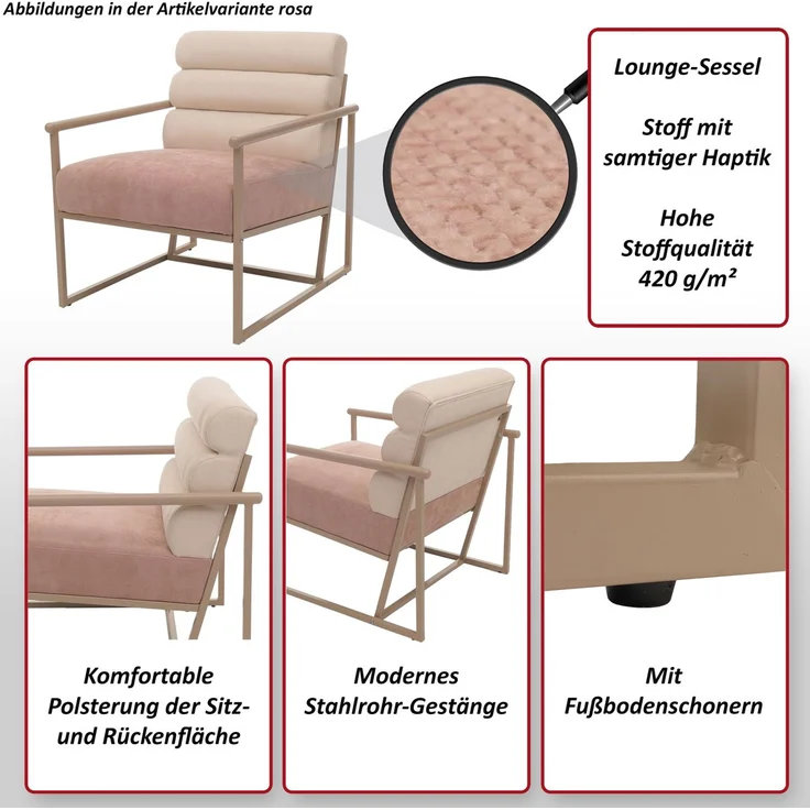 Lounge-Sessel HWC-O38, Cocktail-/Polstersessel Clubsessel, Stoff/Textil (420 g/m²) Metall MVG ~ beige, Polster blau-grün – Bild 2