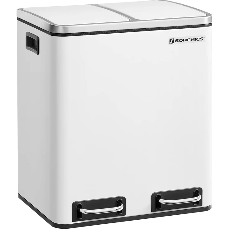 Songmics Mülleimer mit Softclose-Deckel, 2x15 Liter, Stahl wolkenweiß, 41 x 31,5 x 47 cm – Bild 1