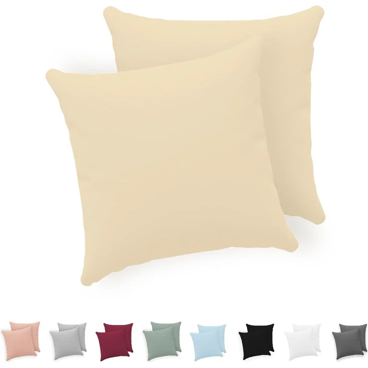 Twinzen® Kissenbezug 65x65 (2er-Set) - 100% Jersey Baumwolle 150 GSM Kissenbezüge - Beige - Für Kissenbezüge 65x65 cm - Kissenhülle - Kissenbezug mit Reißverschluss - Oeko-Tex Zertifiziert – Bild 1