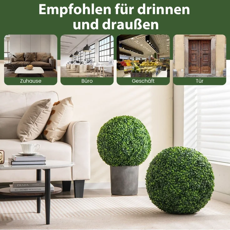 2er Buchsbaumkugel 48 cm Buchsbaum Kugel UV-beständig Formschnitt Künstliche Pflanze Kugelpflanzen – Bild 3
