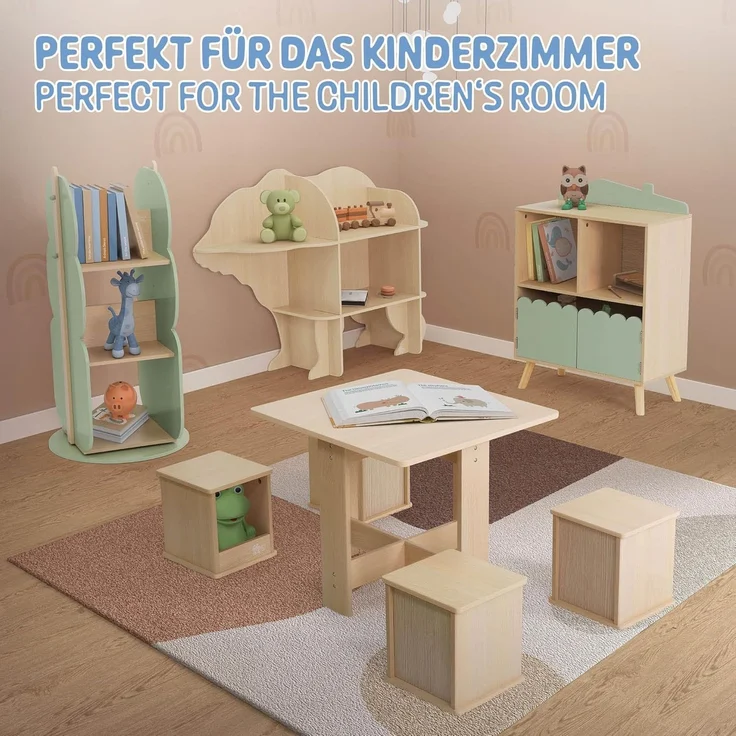 Joyz Spielzeugtruhe Kinderregal Kindermöbel Kinderzimmerregal Spielzeug Spielzimmer Möbel, Baum Bücherregal mit 5 Ablagen, 360° drehbar, MDF – Bild 7