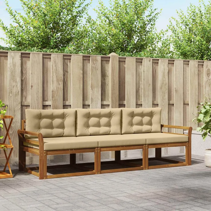 vidaXL Outdoor-Sofagarnitur 3 stk. 3-Sitzer Natur und Beige 3367126