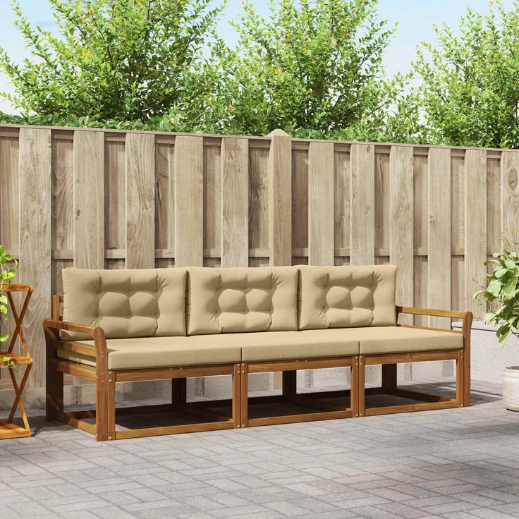 vidaXL Outdoor-Sofagarnitur 3 stk. 3-Sitzer Natur und Beige 3367126 – Bild 1