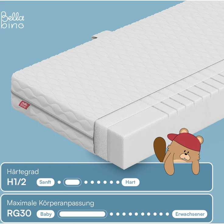 Bellabino 'Abia' Hausbett 90x200 cm mit Matratze, weiß, Kiefer Massivholz, Bodenbett in Hausoptik, Montessori Kinderbett mit Rausfallschutz und Lattenrost – Bild 7