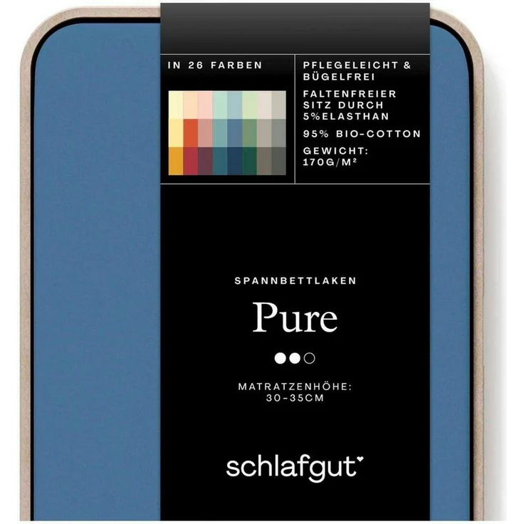 Schlafgut 'Pure' Spannbettlaken, Gummizug: rundum, für Matratzen bis 30cm Höhe, Bio-Baumwolle mit Elasthan, Blue Mid, XL 180x200 cm - 200x220 cm – Bild 3