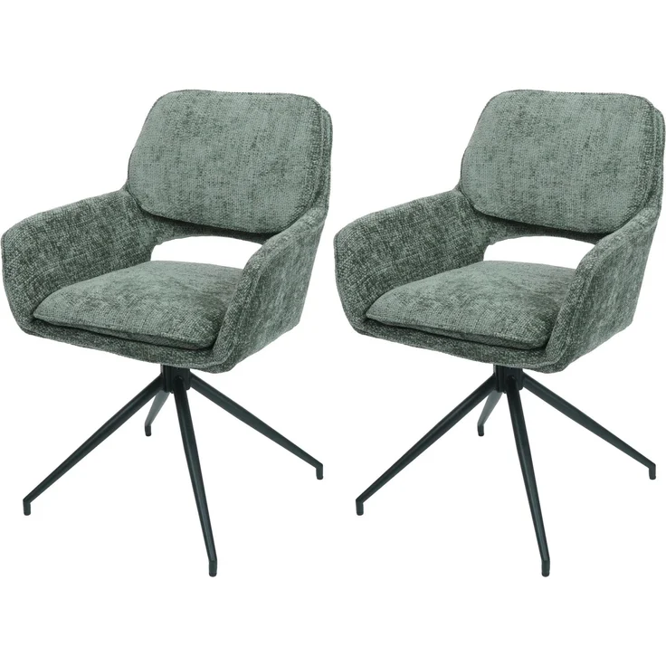 2er-Set Esszimmerstuhl HWC-N74, Küchenstuhl, drehbar Auto-Return, Stoff Chenille (490g/m²) Öko-Tex ~ grün – Bild 9