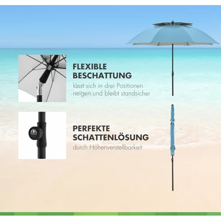 Doppler Strandschirm Windprofi Neo 200, robuster Sonnenschirm mit Lichtschutzfaktor 50+, blau – Bild 4
