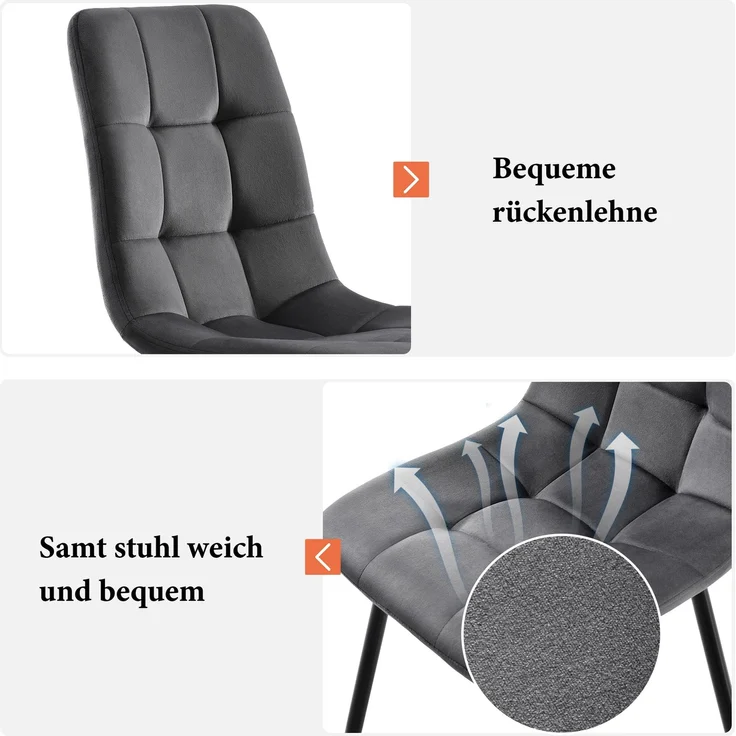 Esstisch-Set 80x80 cm mit 4 Grauer Samtstühlen, 1 Tisch, Metallgestell, komfortabel & stilvoll – Bild 6