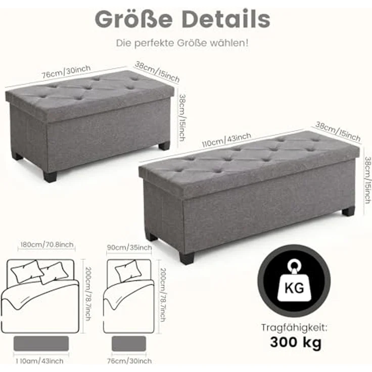 Sweetcrispy Sitzbank mit Stauraum, Dunkelgrau, 110x38x38cm – Bild 3