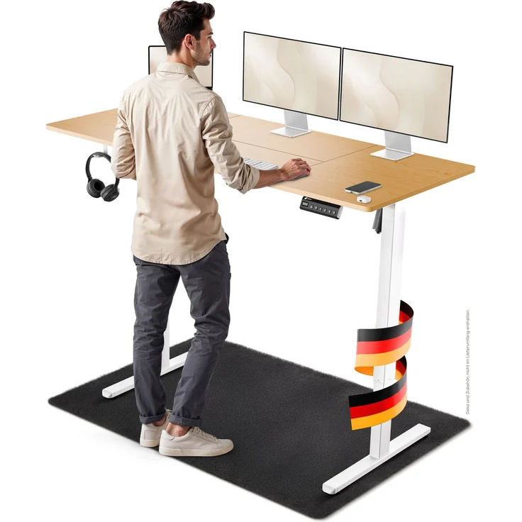 LUTIVO Foxtrot, Höhenverstellbarer Schreibtisch Elektrisch, Memory-Funktion und Kabelmanagement, 140 x 60 cm, Weiß/Holz – Bild 5