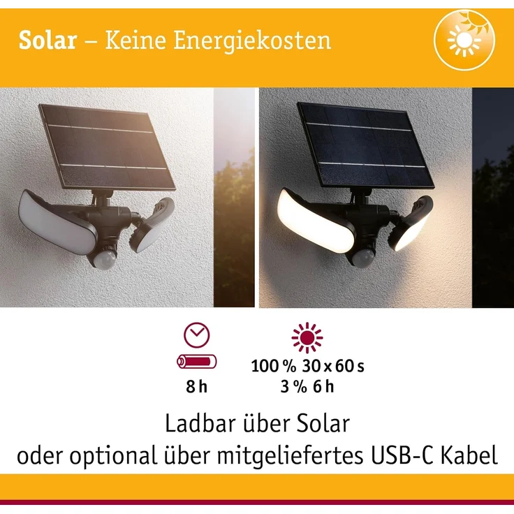 Paulmann 94610 Solar LED Wandfluter Sonlig 2-flammig IP65 3000K Bewegungsmelder – Bild 2