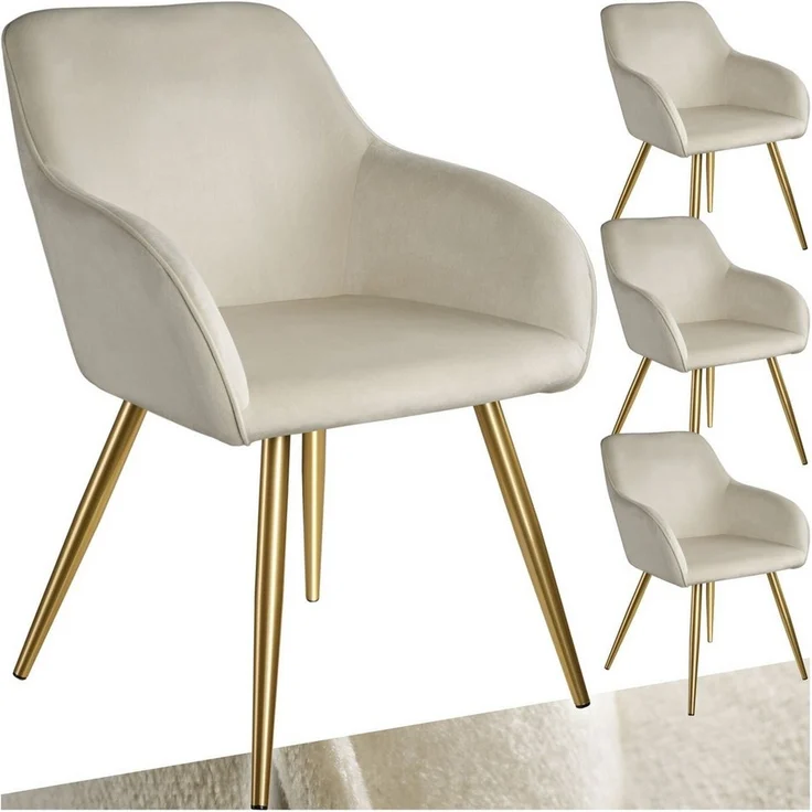 tectake Esszimmerstuhl Marilyn (4er Set, 4 St), gepolstert, in Samtoptik – Bild 1