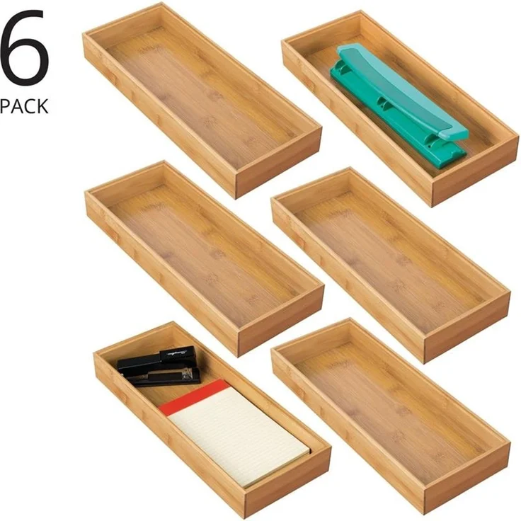 mDesign Organizer Aufbewahrungsbox Schubladenbox Bambus Büro Bad 6er Set – Bild 3