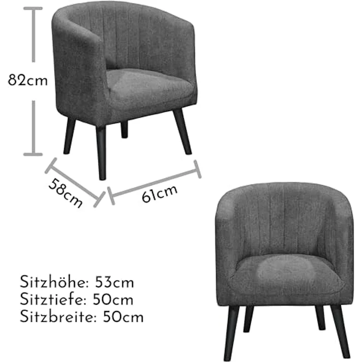 PAUL Loungesessel mit Armlehnen, Anthrazit - Moderner Wohnzimmer Fernsehsessel gepolstert mit schwarzen Massivholz Füßen - 61 x 82 x 58 cm (B/H/T) – Bild 4