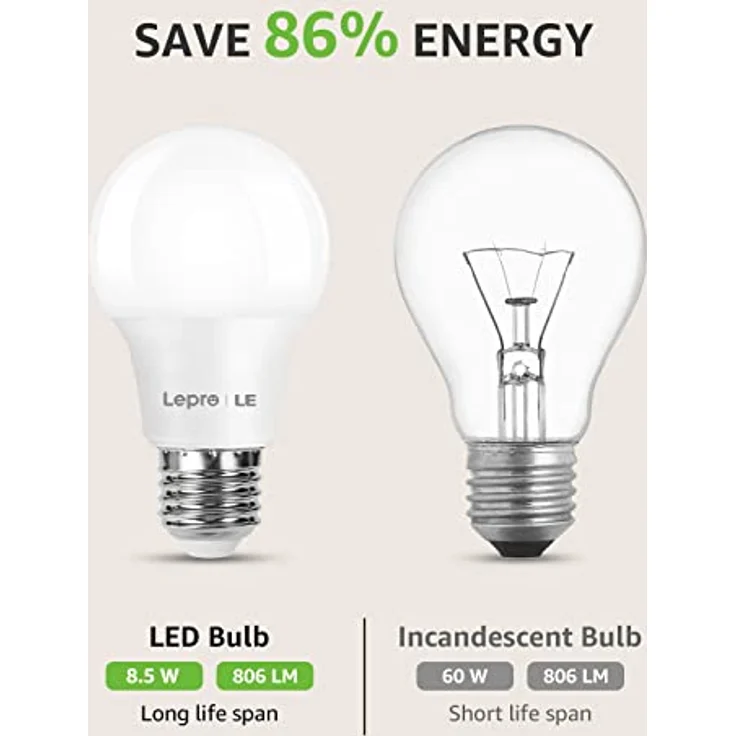 Lepro 8.5W E27 LED Warmweiss, 806 Lumen Glühbirne E27 ersetzt 60W, 2700K Warmweiß A60 glühbirnen, 180°Abstrahlwinkel Led Birne, Nicht Dimmbar, 12 Stück – Bild 9