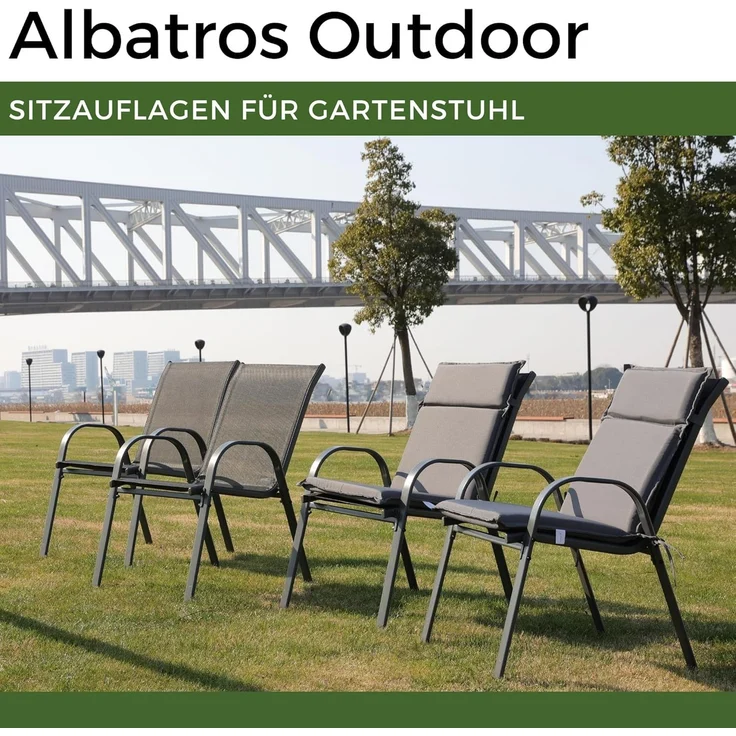 Albatros International Stuhlkissen Albatros Sitzauflage Gartenstuhlauflagen Sitzpolster, Sitzpolster Sitzkissen Outdoor Anthrazit Hochlehner Auflage UV – Bild 2