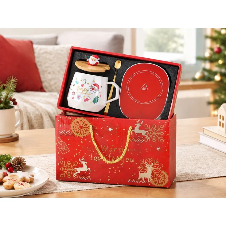 Weihnachts-Kaffeebecher Geschenkschachtel Keramiktasse Weihnachtsmann Rot 28 x 16 x 23 cm – Bild 2