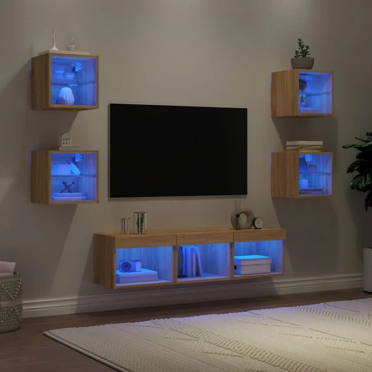 vidaXL 7-tlg. Wohnwand mit LED-Beleuchtung Sonoma-Eiche Holzwerkstoff 3216585