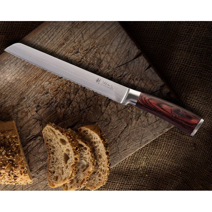 Wakoli Brotmesser EDIB Damastmesser Brotmesser I 20 cm Klinge I Pakkaholzgriff, VG10 Kern, 67 Lagen Damaststahl, Pakkaholzgriff, inkl. Geschenkbox – Bild 3