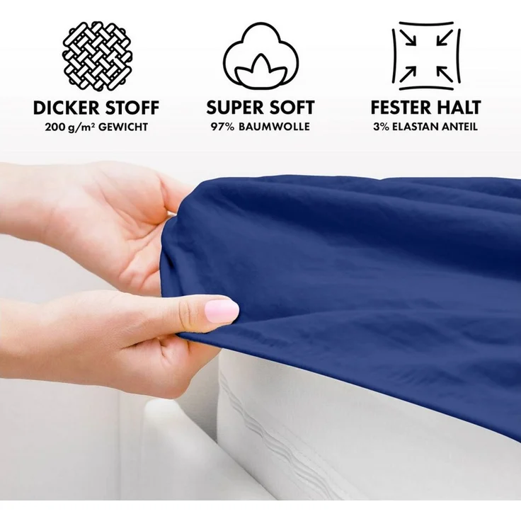Jacobson Spannbettlaken PREMIUM 200 g/m² Jersey aus 97% Baumwolle & 3% Elasthan, Extra dichtes Bettlaken mit maximalem Halt – Bild 3