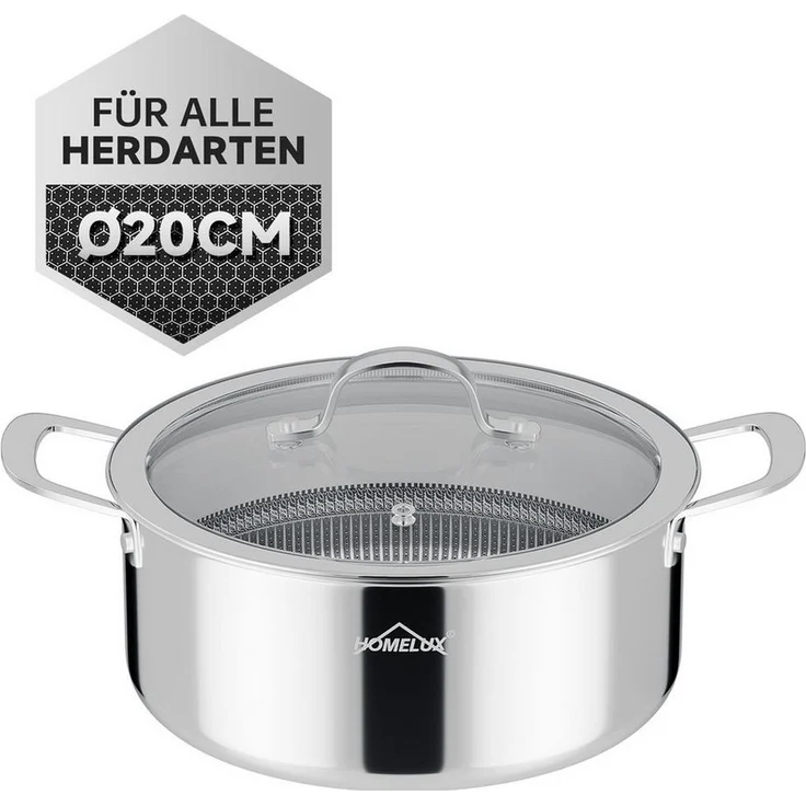 HOMELUX Suppentopf Edelstahl Kochtopf,Wabenstruktur Suppentopf Induktion,Backofengeeignet, Edelstahl (1 x 20cm 2,3L Edelstahl Kochtopf), Induktion – Bild 5