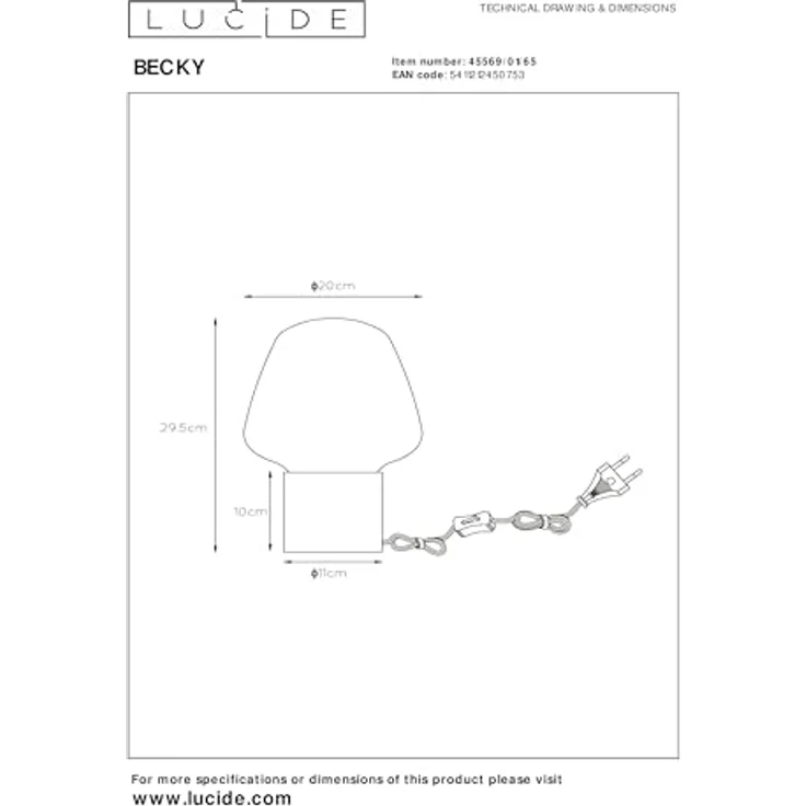 Lucide Becky 45569/01/65, Nachttischlampe mit Rauchglas und warmweißem Licht – Bild 6