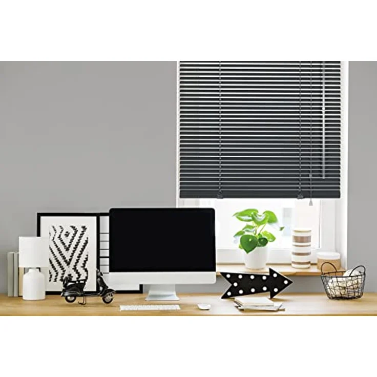 Deco Company Alu-Jalousie ohne Bohren, Zum Klemmen, Inkl. Klemmträgern, Sichtschutz, Lichtschutz, Blendschutz, Aluminium-Jalousie, Schiefer, 90 x 220 cm – Bild 15