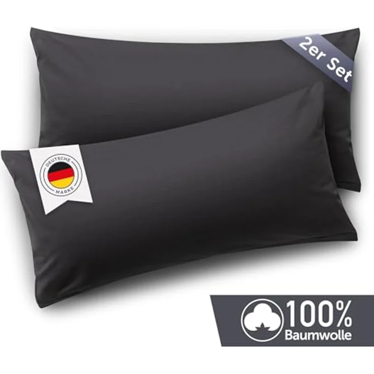Blumtal Jersey Kissenbezug 50x80 im 2er Set - Oeko-TEX zertifizierte Kopfkissenbezüge 50x80 aus 100% Baumwolle - weiche Kissenhülle für Kissen 50x80 cm mit Reißverschluss - Anthrazit – Bild 3