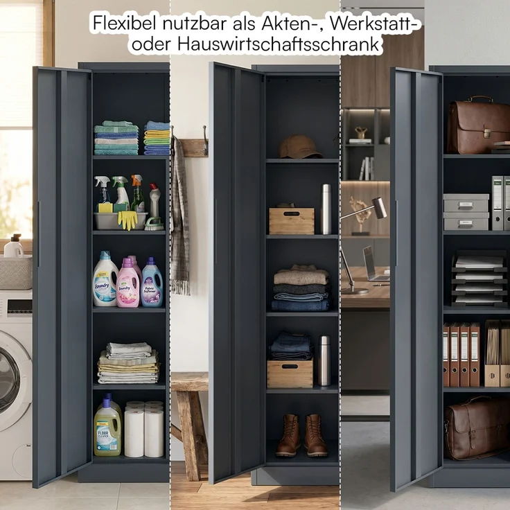 STEELSØN 'Regulus' Aktenschrank, Metall, anthrazit, 175x40x80 cm, abschließbar, Metallschrank mit 5 Fächern, geeignet als Werkzeugschrank – Bild 8